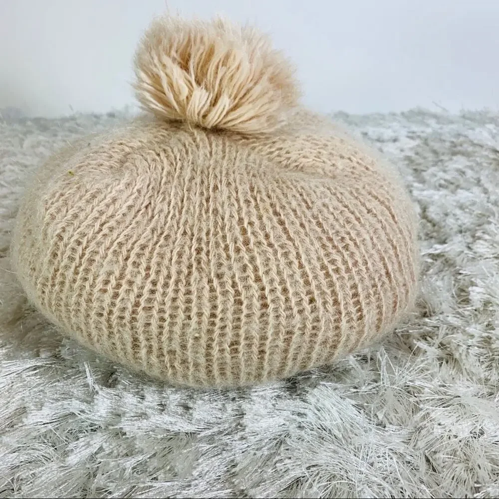 Blush Pink Tan Pageboy Stocking Hat Pom Pom - Picture 4 of 4